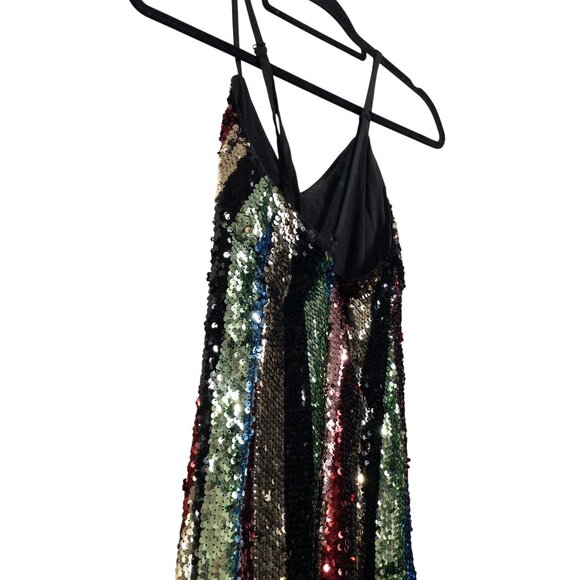 Lucy Paris Multicolor Striped Sequin Spaghetti Strap Midi Dress SZ S - Picture 3 of 11